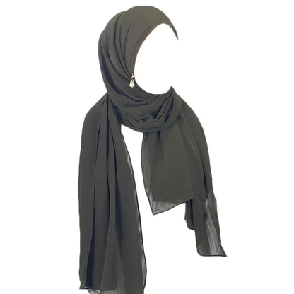 Muslim Hijab Arab Turkish Hijab with Zipper Chiffon Scarf Women's Fashion Plain Hijab Wrap Solid Color Shawl Headscaf 71x180cm