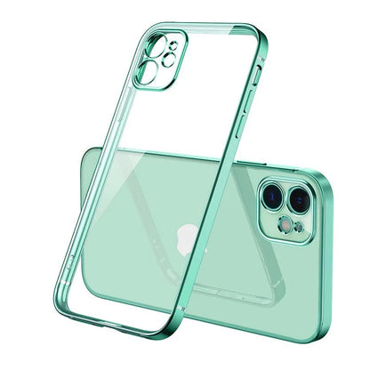 Luxury Plating Square Frame Silicone Transparent Case on For iPhone 11 12 13 14 15 Pro Max X XR XS Max 7 Plus Clear Back Cover