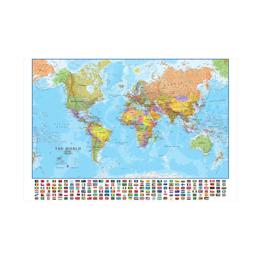 World Map Poster Modern Wall Art Canvas Painting Picture for Education Home Office School Supplies - 84x59cm/ 90x60cm