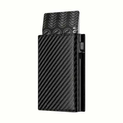 Men's Wallet with Zipper Coin Purse Automatic Pop-up Metal Credit Card Holder Minimalist RFID Blocking Business Card Wallet Idea