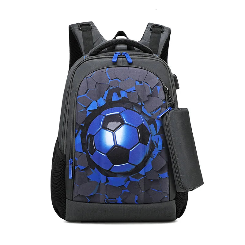 Boys Black Football Backpacks Hard Shell Orthopedic Middle School Student Book Bags USB Charge Multifunctional Bagpack
