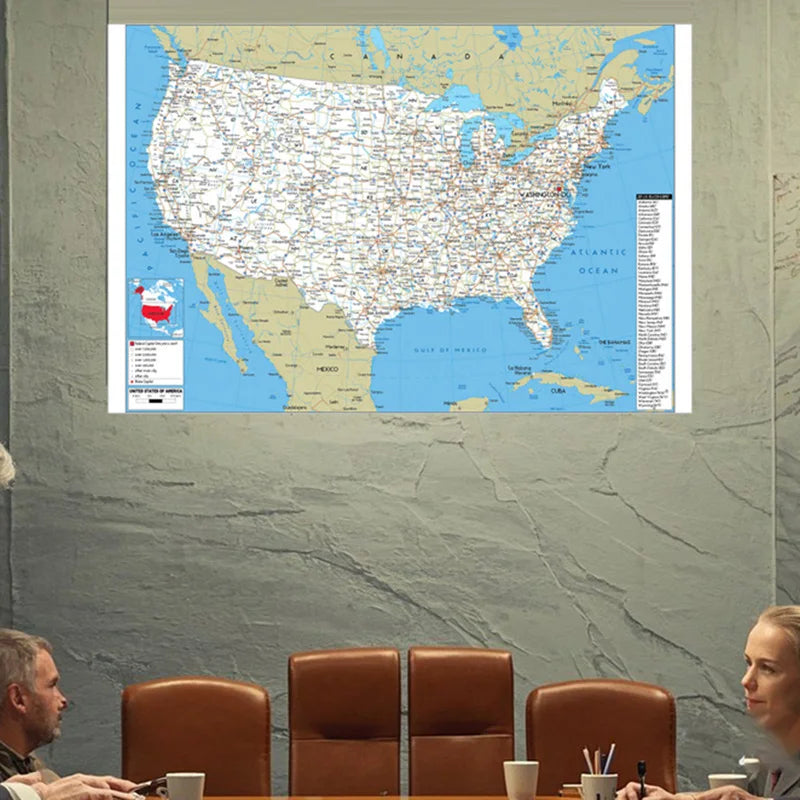 English Map USA Map Road Map Canvas Painting Living Room Home Decoration Children School Supplies