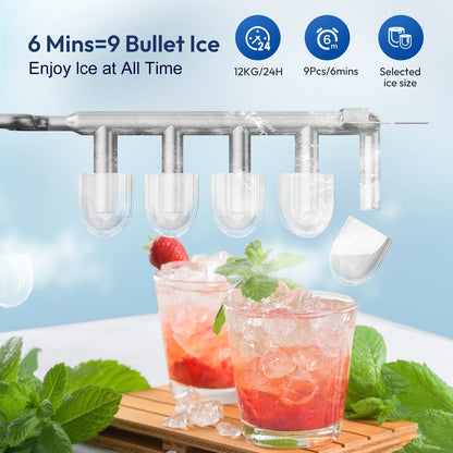 LOEFME Portable Ice Maker 1.4L 12kg/24H Fast Ice Cube Machine Self Cleaning Countertop Ice Maker for Home Kitchen Office Camping RV Party Bar Automatic Ice Making Machine Low Noise Energy Saving Easy Operation Large Capacity