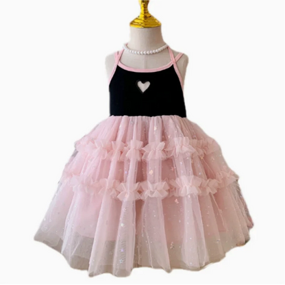 Girls 2024 Summer New Bow Dress Baby Girl Sleeveless Black Pink Princess Dress Toddler Girl Sweet Cute Clothes