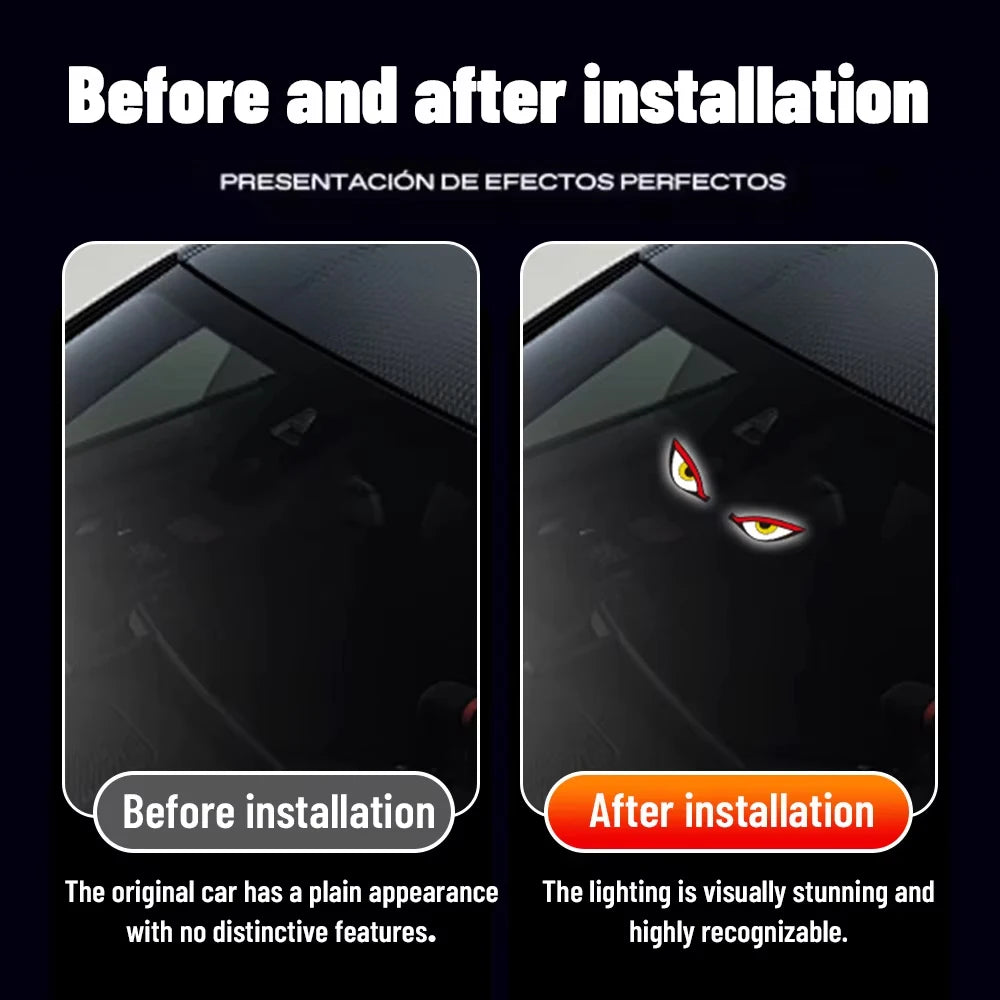 Solar Demon's Eye Car Lights Dynamic Expression Led Light Ambience Lamp Decoration Rechargeable Warning Lamps with Suction Cups