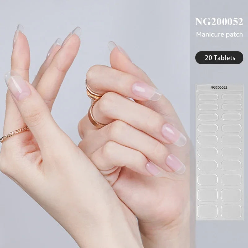 16/18/20Tips Semi-Cured Gel Nail Strips Adhesive Full Cover Stickers for Nails UV Lamp Need Press On Nails Fashion Manicure