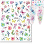 3d Nail Art Decals Watercolor Florals Purple Green Pink Flowers Leafs Fruit Adhesive Sliders Nail Stickers For Manicure