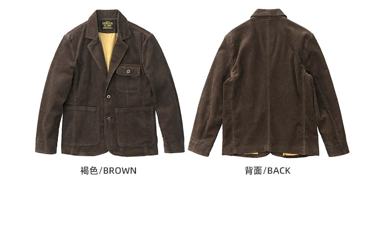 Heavyweight corduroy casual blazer for men American retro Ame Kaji loose jacket