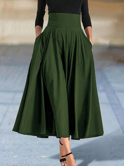 New In Dresses Solid Color A-line Skirts for Woman Clothing High Elastic Waist Long Skirt Women With Bow Elegant Women's Skirts