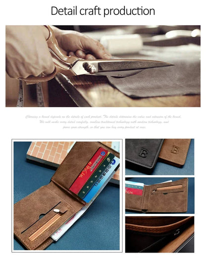 New Retro Men Short Wallet with Zipper Coin Bag Men Leather Wallet Small Money Purse Design Top Men Thin Wallet with Coin Bag