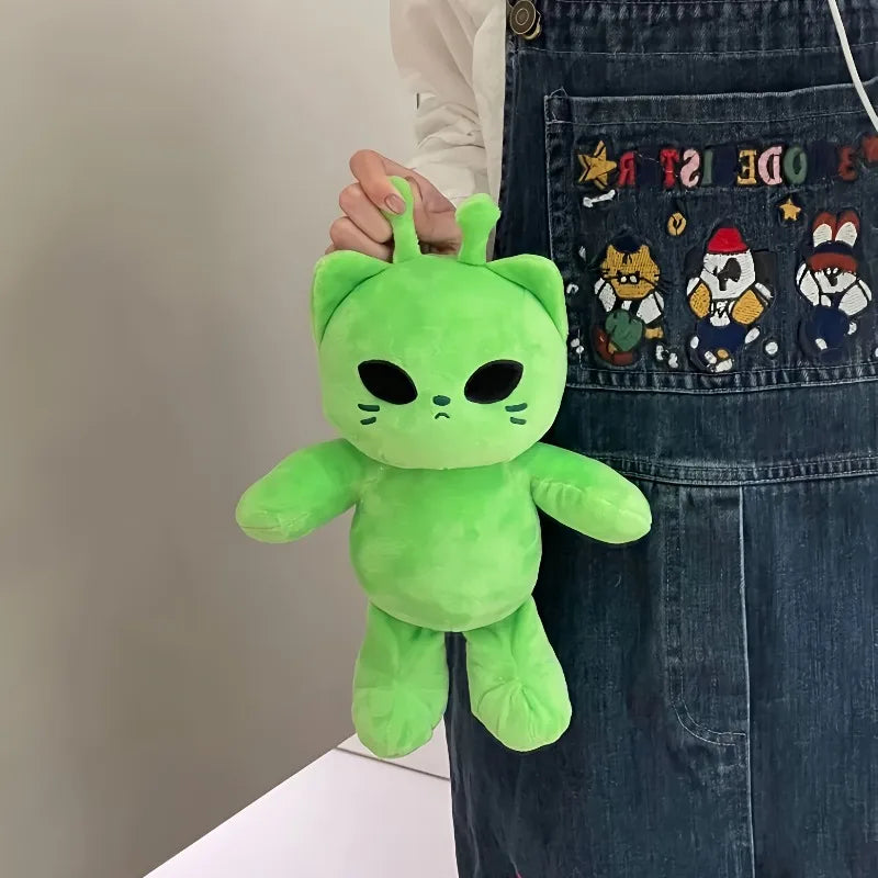 Cute Alien Cat Plush Toy Green Kitten Soft Plushie Dolls Kawaii Anime Stuffed Animal Pillow Home Decor Couple Gifts for Friends