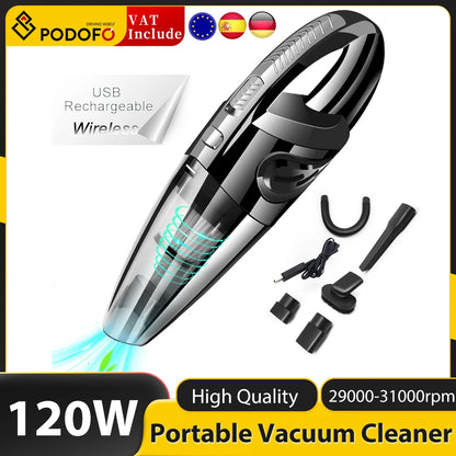 Podofo Vacuum Cordless Powerful Cyclone Suction Portable 120W Rechargeable Car Vacuum Cleaner Handheld Quick Charge