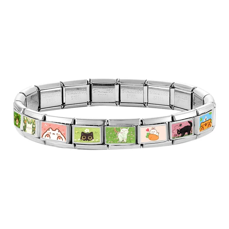 2026 Women's Funny Cat Bite Tail Elephant Dog Animals Italian Charm Link Fit 9mm Stainless Steel Module Bracelet Making Jewelrys