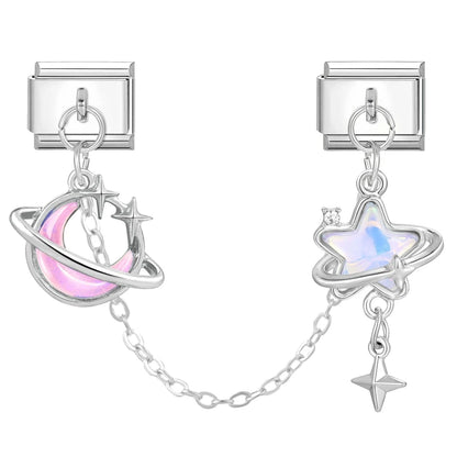 Tassel Chain Butterfly Flowers Star Moon Heart Zircon Italian Charm Links Fit 9mm Bracelet Stainless Steel DIY Jewelry Making
