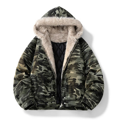 Camouflage Thick Parkas Winter New High Quality Men's Solid Color Wool Collar Anti Cold Parkas Comfortable Men's Cotton Jacket