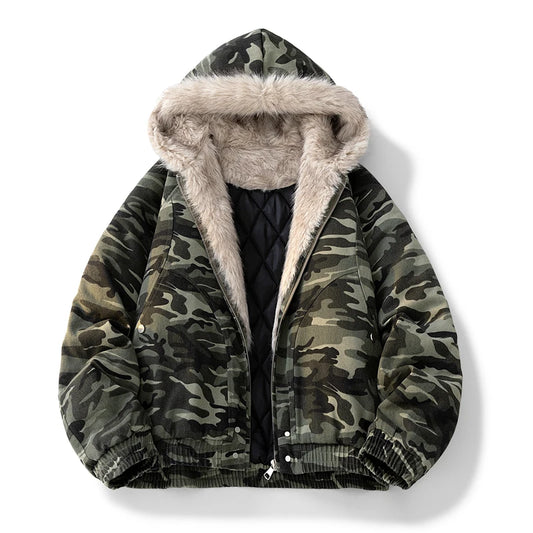 Camouflage Thick Parkas Winter New High Quality Men's Solid Color Wool Collar Anti Cold Parkas Comfortable Men's Cotton Jacket