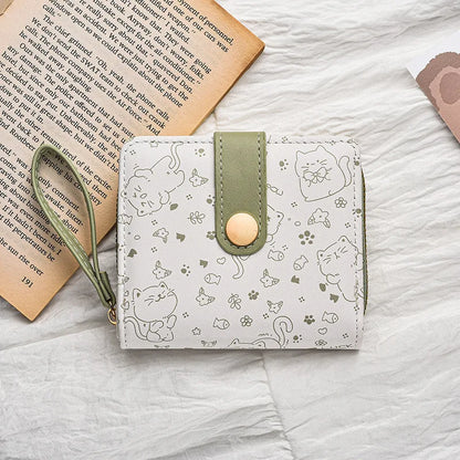 Japanese Cute Cat Girls Wallet Short Student ID Bank Card Holder Money Bag Zipper Wallets For Women Key Storage Purse Coin Purse