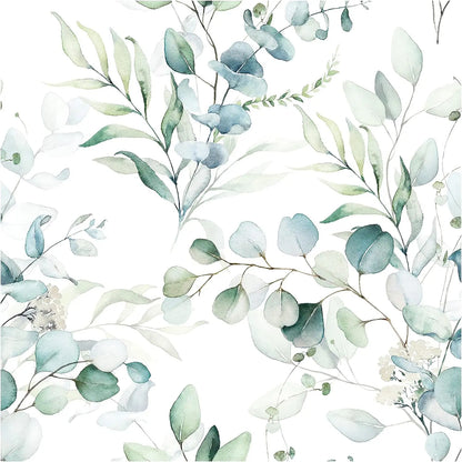 Green Leaves Peel and Stick Wallpaper Green/White Eucalyptus Leaf Floral Self Adhesive Wallpaper Wall Mural Home Nursery Decor