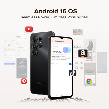DOOGEE Note56 X Android 16 Smartphone 24GB 64GB 6.56" HD+ Screen 6150mAh Large Battery 8MP+5MP Face Unlock CellPhone