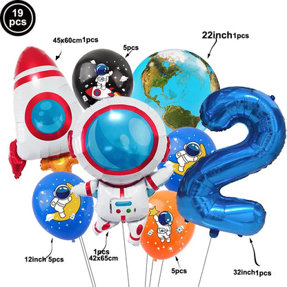 Blue Planet Astronaut Space Disposable Tableware Kids Birthday Table Decorations Paper Plate Cup Napkin Astronaut Rocket Balloon