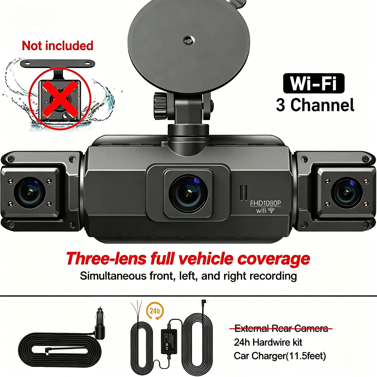 Dashcam 4 Channels WiFi Car DVR Dashboard Cameras for Car Way Back Box Parking Mode 24H Front and Rear Interior 360 Dash Cam