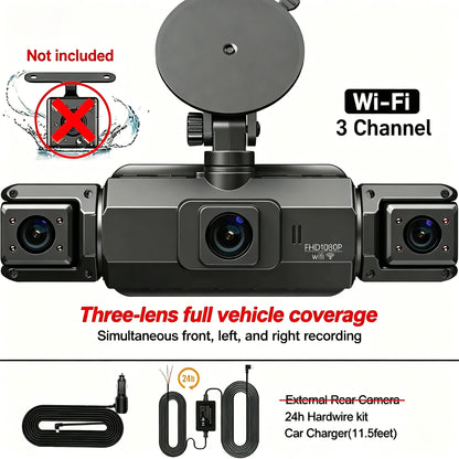 Dashcam 4 Channels WiFi Car DVR Dashboard Cameras for Car Way Back Box Parking Mode 24H Front and Rear Interior 360 Dash Cam