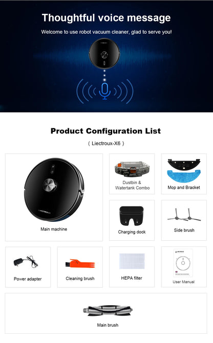 Robot Vacuum Cleaner Liectroux/LILIN X6,Laser System,Multiple-Floor Maps,Restricted Area Setting for Home Carpet Cleaning