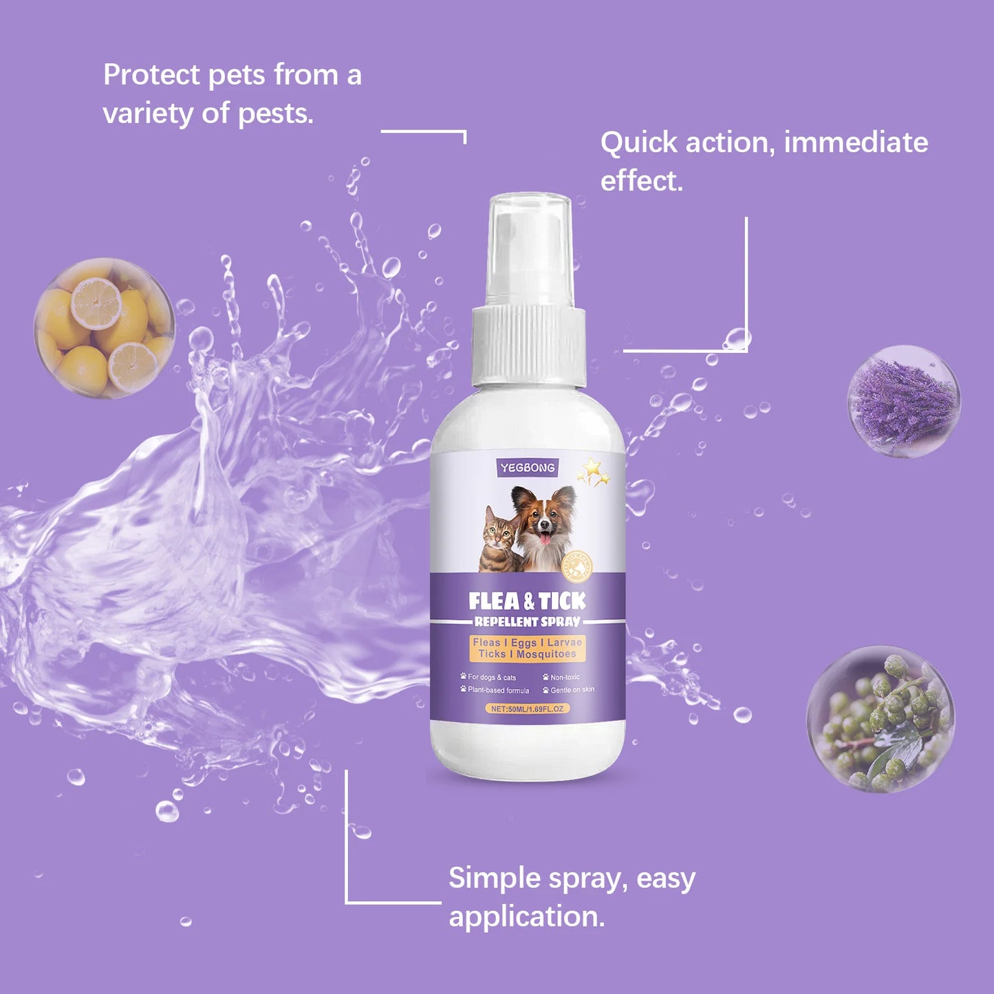 Pet Flea Spray Spray Effectively Removing Fleas Ticks Relieve Skin Itching Natural Ingredients Non Irritating Pet Flea Repellent