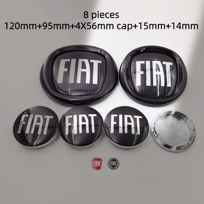 8pcs Fiat 500 Car Front Hood Emblem Rear Trunk Badge 95mm 120mm 12cm Wheel Center Logo Hub Cap 50mm 56mm 60mm 5cm 6cm