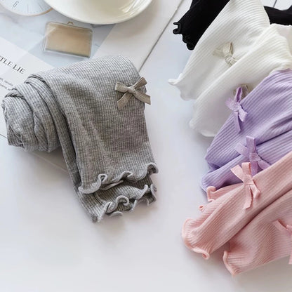 Summer 2026 kids Cropped Leggings Baby Girls Vintage Stripes Elastic Slim Lace cuffs Pants Leggings High Waist Girls Clothing