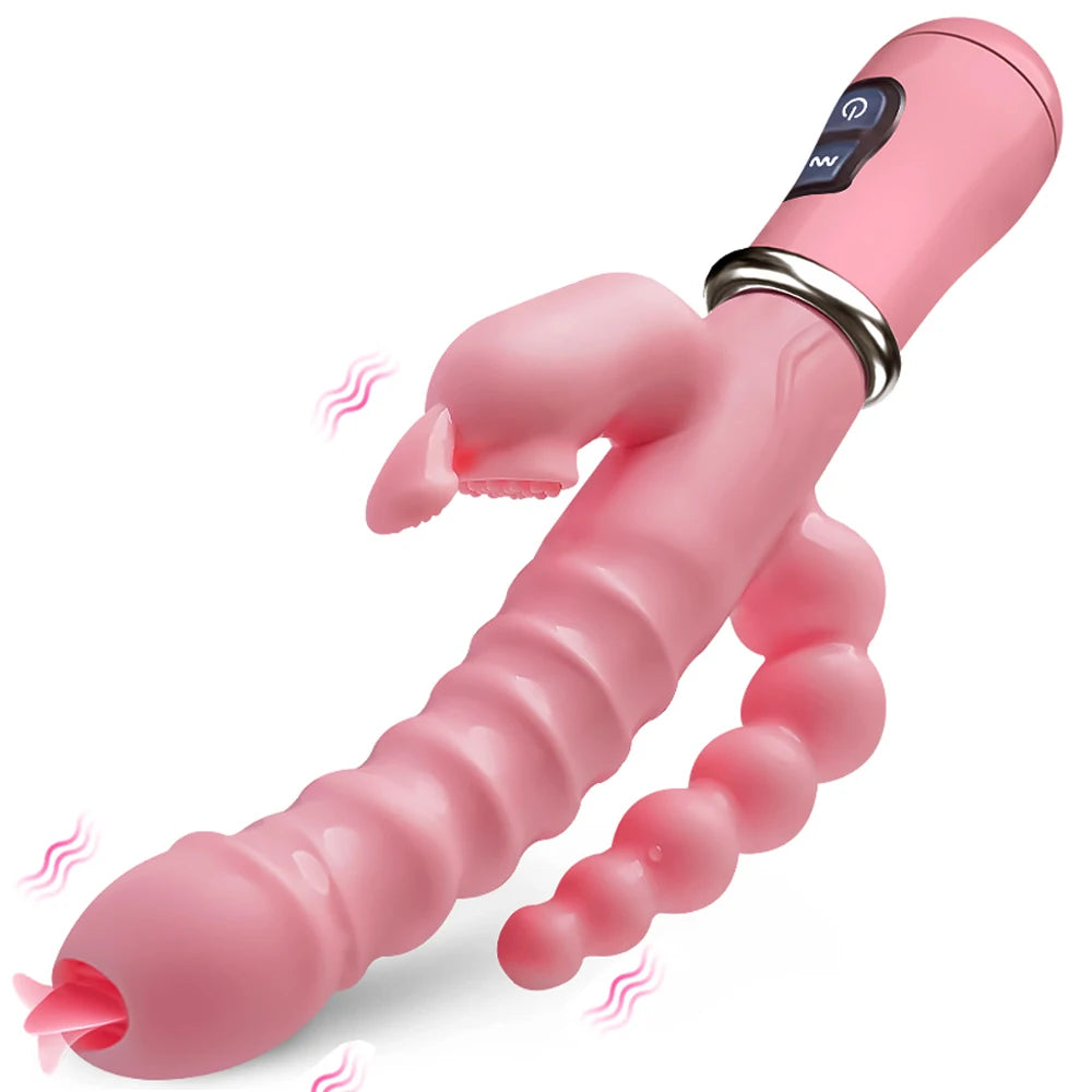 Rabbit G Spot Dildo Vibrator Clitoris Stimulator Penis Anal Double Penetration Tongue Licking Double Rod Sex Toy For Women Adult