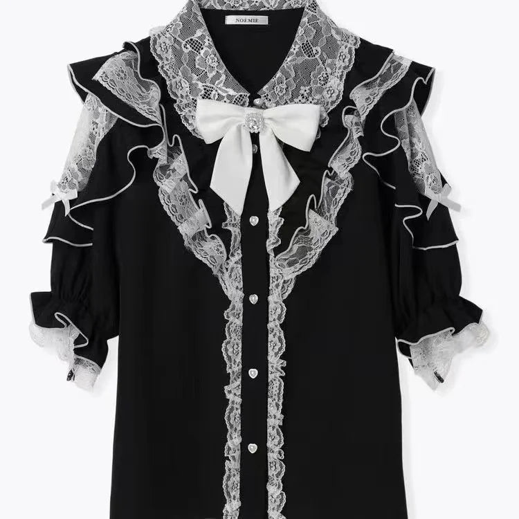 Women Japanese Sweet Lolita Blouses Summer Elegant Bow Off Shoulder JK Shirt Female Gothic Hot Girls Casual Lace Ruffles Tops