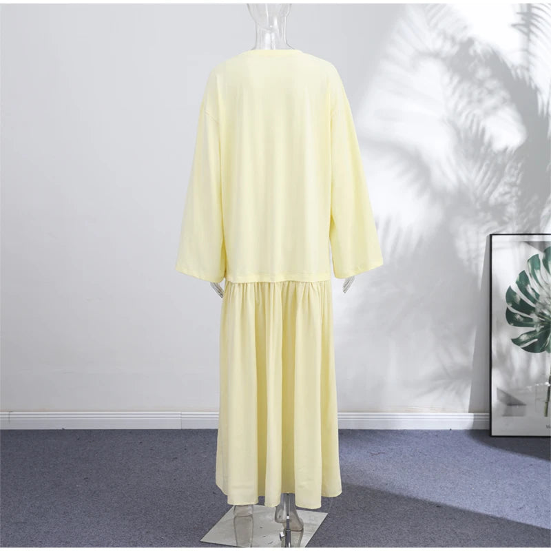 2026 Summer New Loose Patchwork Dresses Women's Pleated Fashion Short Sleeve O-neck Long Robes Female Elegant Casual Dress