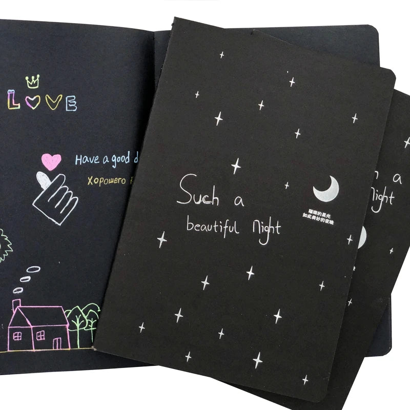 9Pc Pen+1pc Notebook Set 2025 Sketchbook Diary for Graffiti Soft Cover Black Paper Sketch Book Notebook Office School Supplies