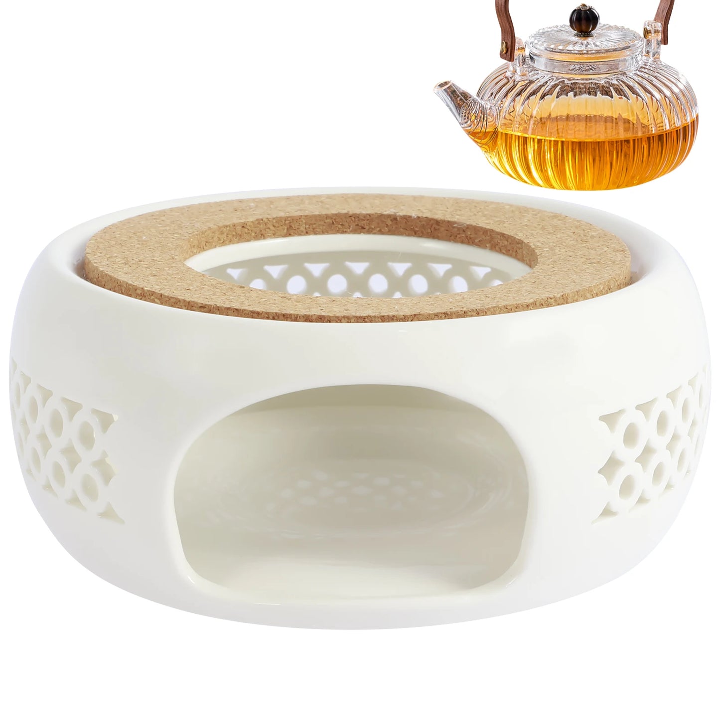 Ceramic Teapot Warmer Hollow Ceramic Teapot Heater with Cork Cushion Heat Resistant Ceramic Coffee Tea Warmer Practical Ceramic