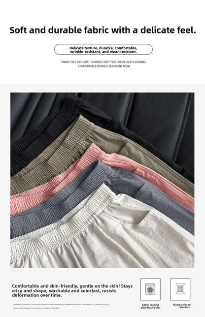 andma Sle Wide Leg Pants Nine Points Harlan Loose Fit Women's Summer Casual Trousers Two Pieces Set High Waist Elastic Wa...