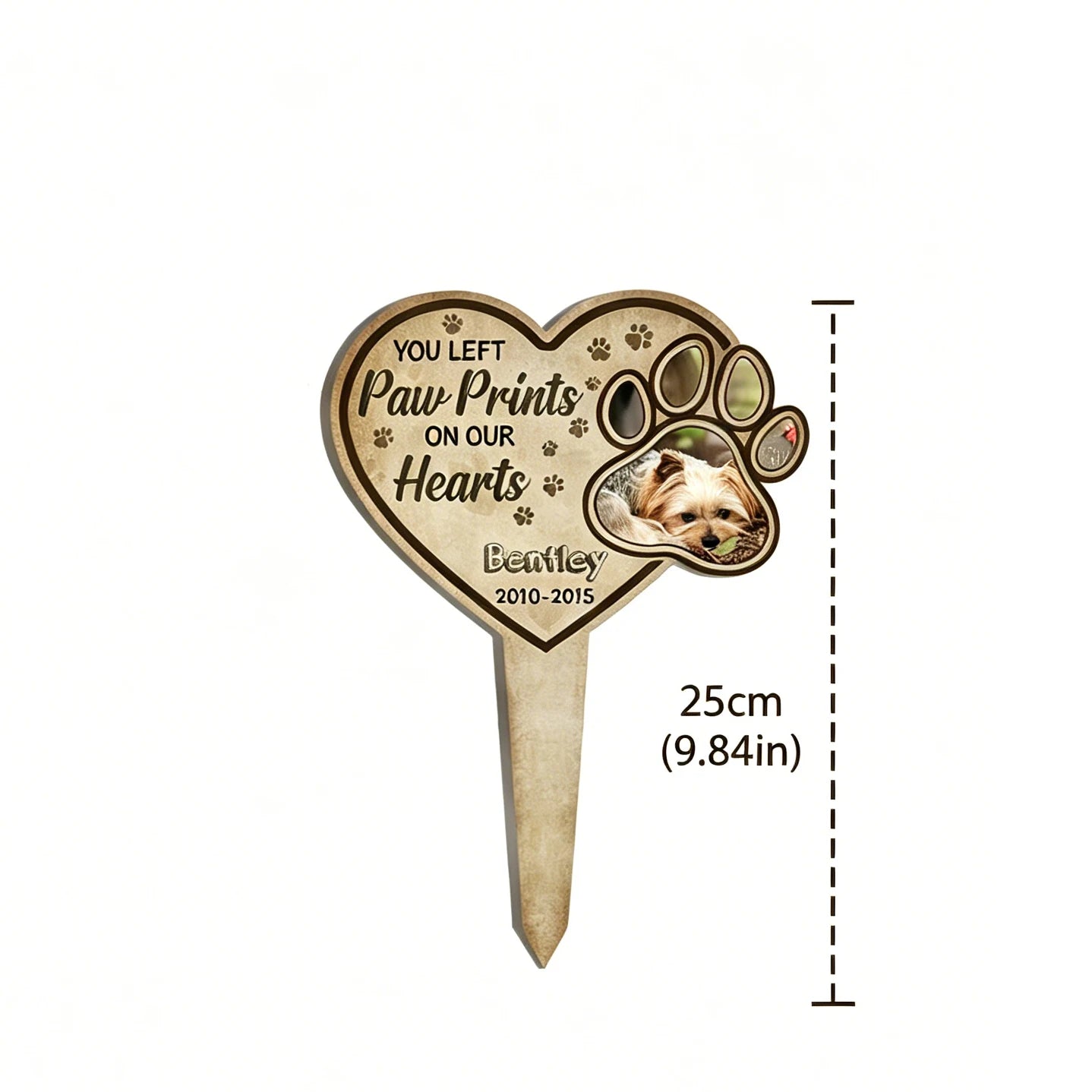 Custom Personalized Pet Grave Marker,Heart-Shaped Paw Print,Photo Insert,Garden Memorial Stake,Pet Loss Gift,Memorial Yard Decor