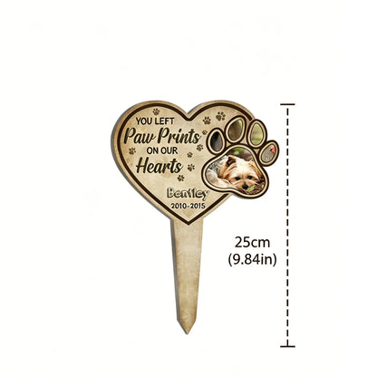 Custom Personalized Pet Grave Marker,Heart-Shaped Paw Print,Photo Insert,Garden Memorial Stake,Pet Loss Gift,Memorial Yard Decor
