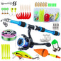 Sougayilang Kids Fishing Pole Set Full Kits with Telescopic Fishing Rod and Spinning Reel Baits Hooks Saltwater Travel Pole Set