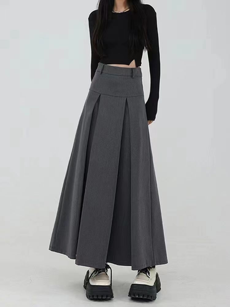 Autumn A-line Black Midi Skirts Women Korean Mori-girl Preppy Pleated Skirt Mujer S-5XL Streetwear High Waist Faldas Largas JK