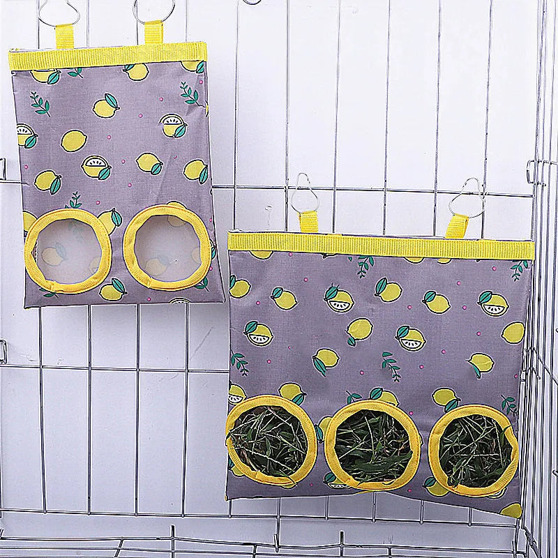 Rabbit Hay Bag 2/3 Holes Hanging Dry Grass Feeder for Guinea Pig Bunny Chinchillas Rats Small Animal Food Storage Bag