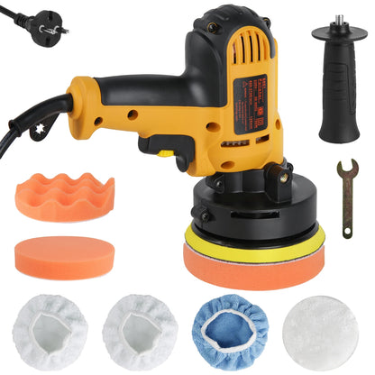 Concentric electric polishing machine in a 31-piece kit with grinding accessories and polishing pads for vehicle refurbishment