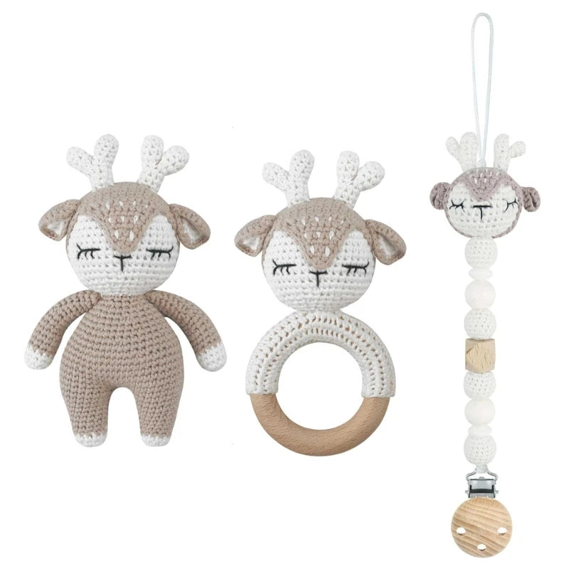 Baby Pacifier Clip Crochet Koalas Handbell Rattle Doll Teether Pacifier Chain Clips Set Dummy Chain Cartoon Teething Toy