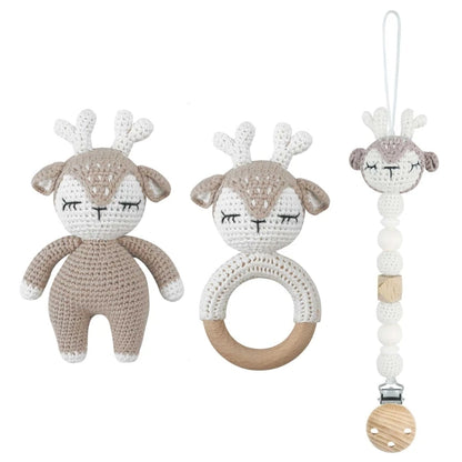 Baby Pacifier Clip Crochet Koalas Handbell Rattle Doll Teether Pacifier Chain Clips Set Dummy Chain Cartoon Teething Toy