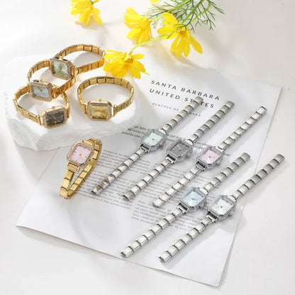 Fashion High Quality Men Women's Stainless Steel Square Round Shiny Zircon Watch Bracelet For Friend Birthday DIY Jewelry Gift