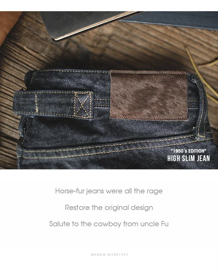 Maden Vintage Raw Denim Jeans for Men 14.8 OZ Jeans Denim Washed Straight Tapered Fit Pants Mid Waist Casual Trousers