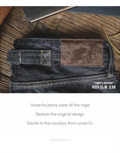 Maden Vintage Raw Denim Jeans for Men 14.8 OZ Jeans Denim Washed Straight Tapered Fit Pants Mid Waist Casual Trousers