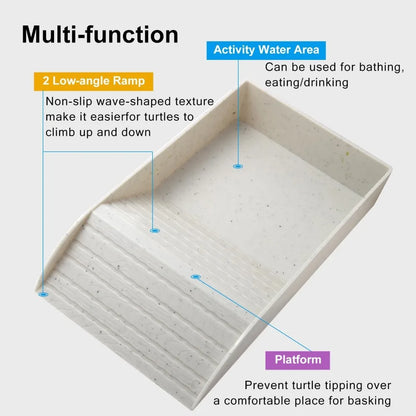 Reptile Bathing Pool Reptile Feeding Dish Water Bowl with Ramp Aquarium Ornament for Snake, Turtle, Bearded Dragon, Lizard Bath