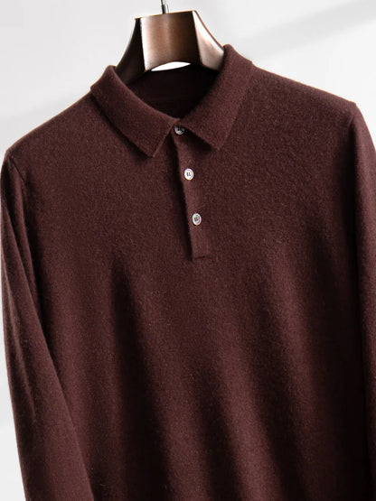 ANGEL 2024 Men's New POLO Shirt 100% Cashmere Knitted Pullover Solid Color Sweater Fall Winter Casual Business Office Jacket