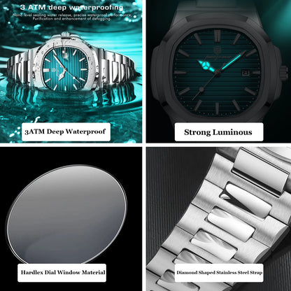 PAAZOMU Top Luxury Brand Man Watch Sports Waterproof Luminous Date Men Wristwatch Square Dial Quartz Men's Watches High Quality